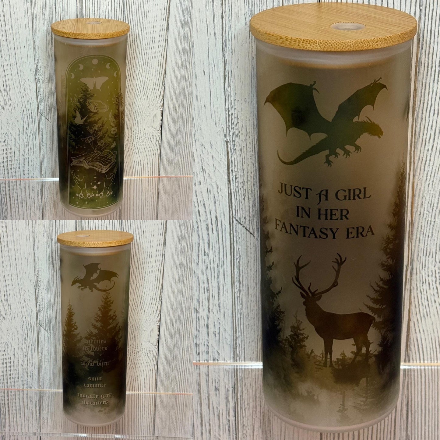 Fantasy Reader Glass Cup: Bookish Iced Coffee Tumbler with Lid & Straw