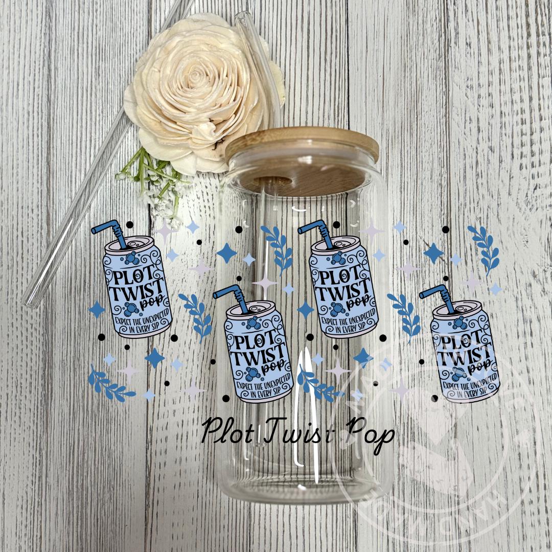 Bookish Glass Can Cup: Romance Reader Gift, Plot Twist Pop