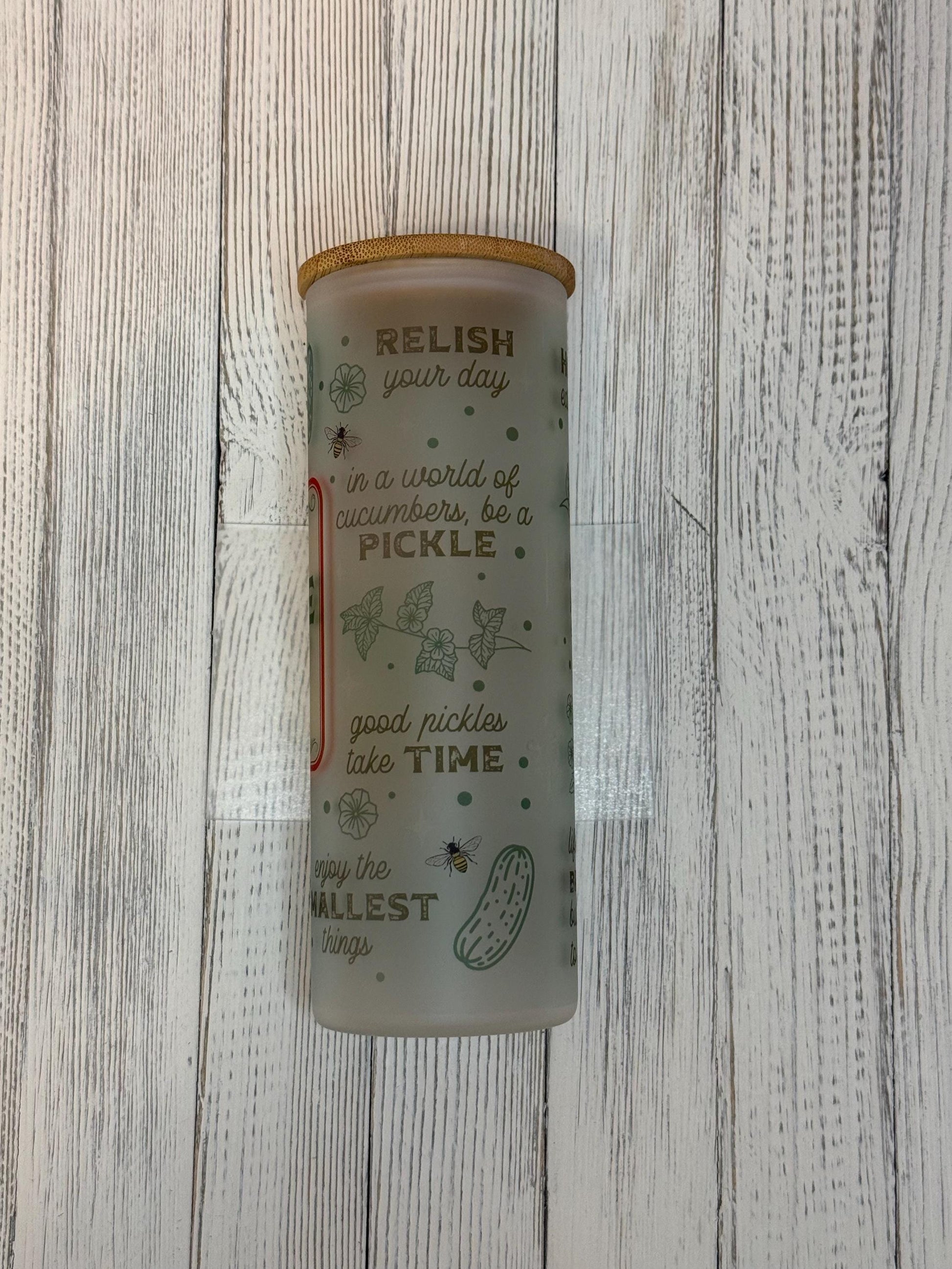 Pickle Slut Glass Cup | Funny Iced Coffee Tumbler | Pickle Girl Gift | Vinegar Lover Cup | Trendy Glass Can with Lid and Straw