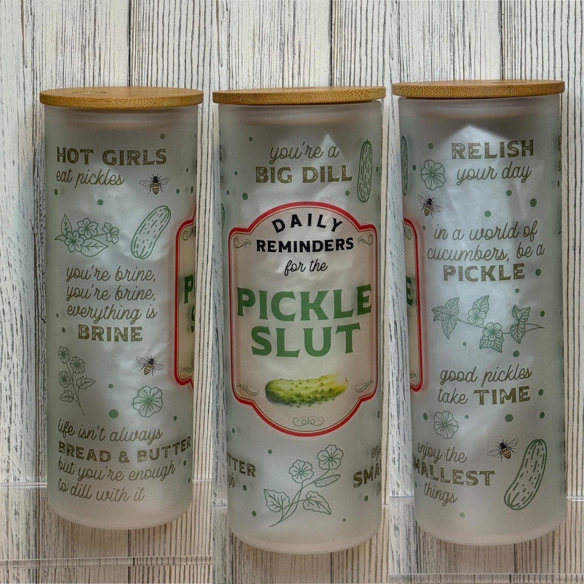 Pickle Slut Glass Cup | Funny Iced Coffee Tumbler | Pickle Girl Gift | Vinegar Lover Cup | Trendy Glass Can with Lid and Straw