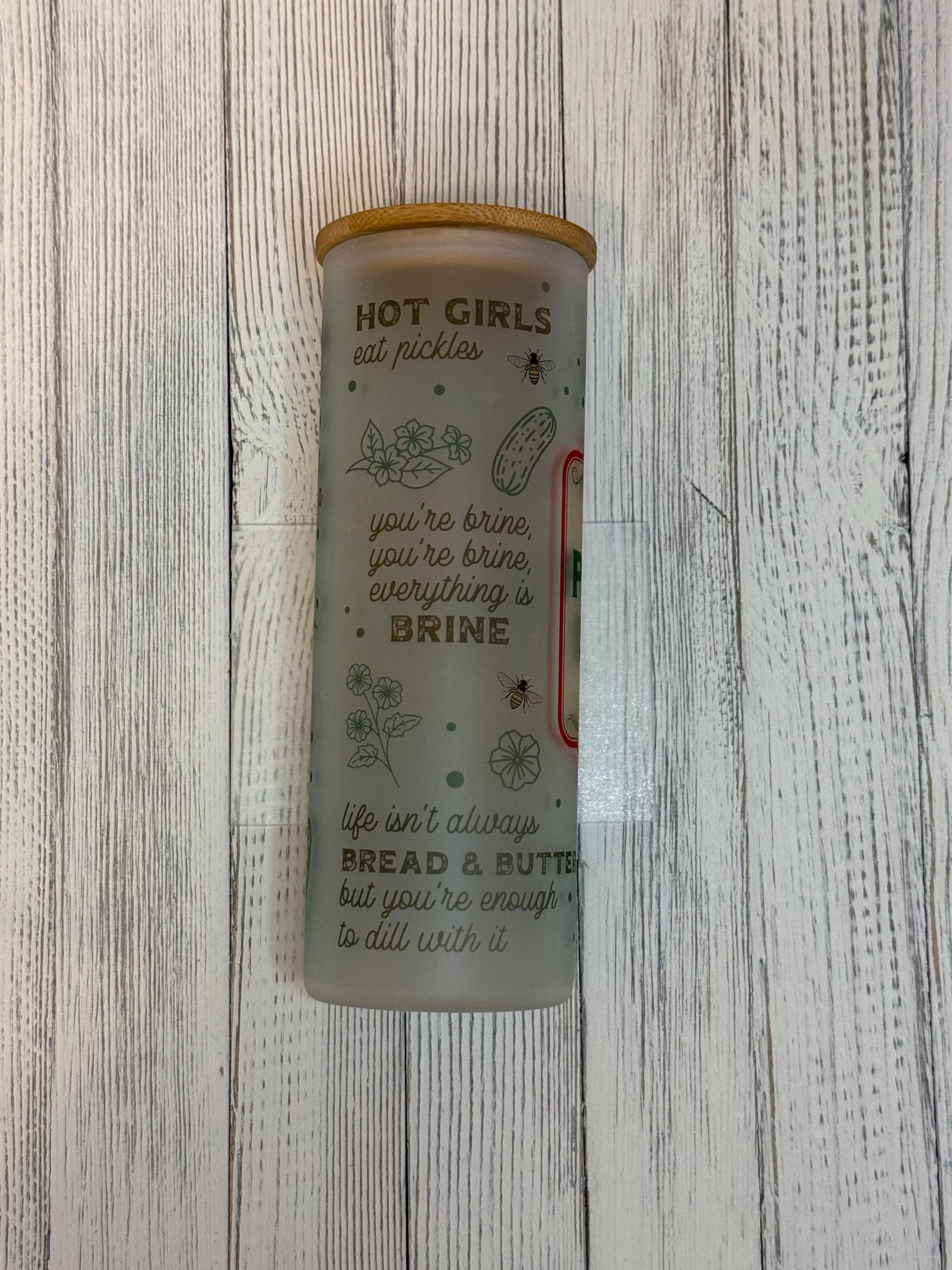 Pickle Slut Glass Cup | Funny Iced Coffee Tumbler | Pickle Girl Gift | Vinegar Lover Cup | Trendy Glass Can with Lid and Straw