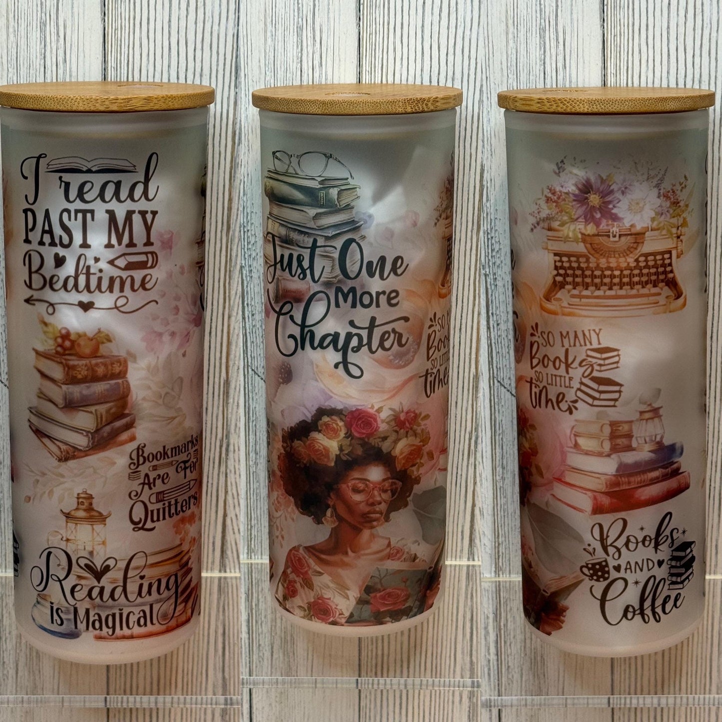 Black Girl Reading Glass Cup: Book Lover Iced Coffee Cup with Lid & Straw
