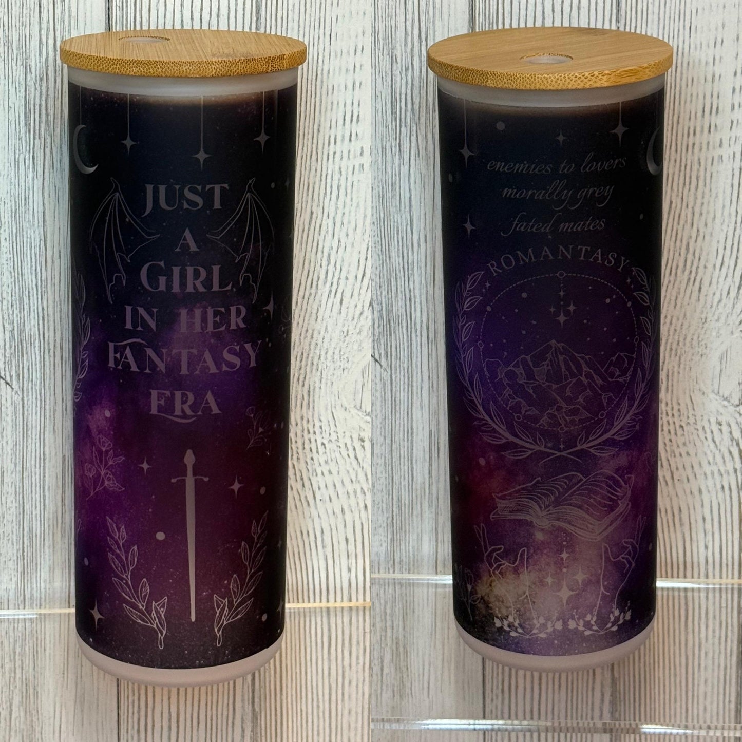 Fantasy Reader Glass Cup: Bookish Iced Coffee Tumbler with Lid & Straw