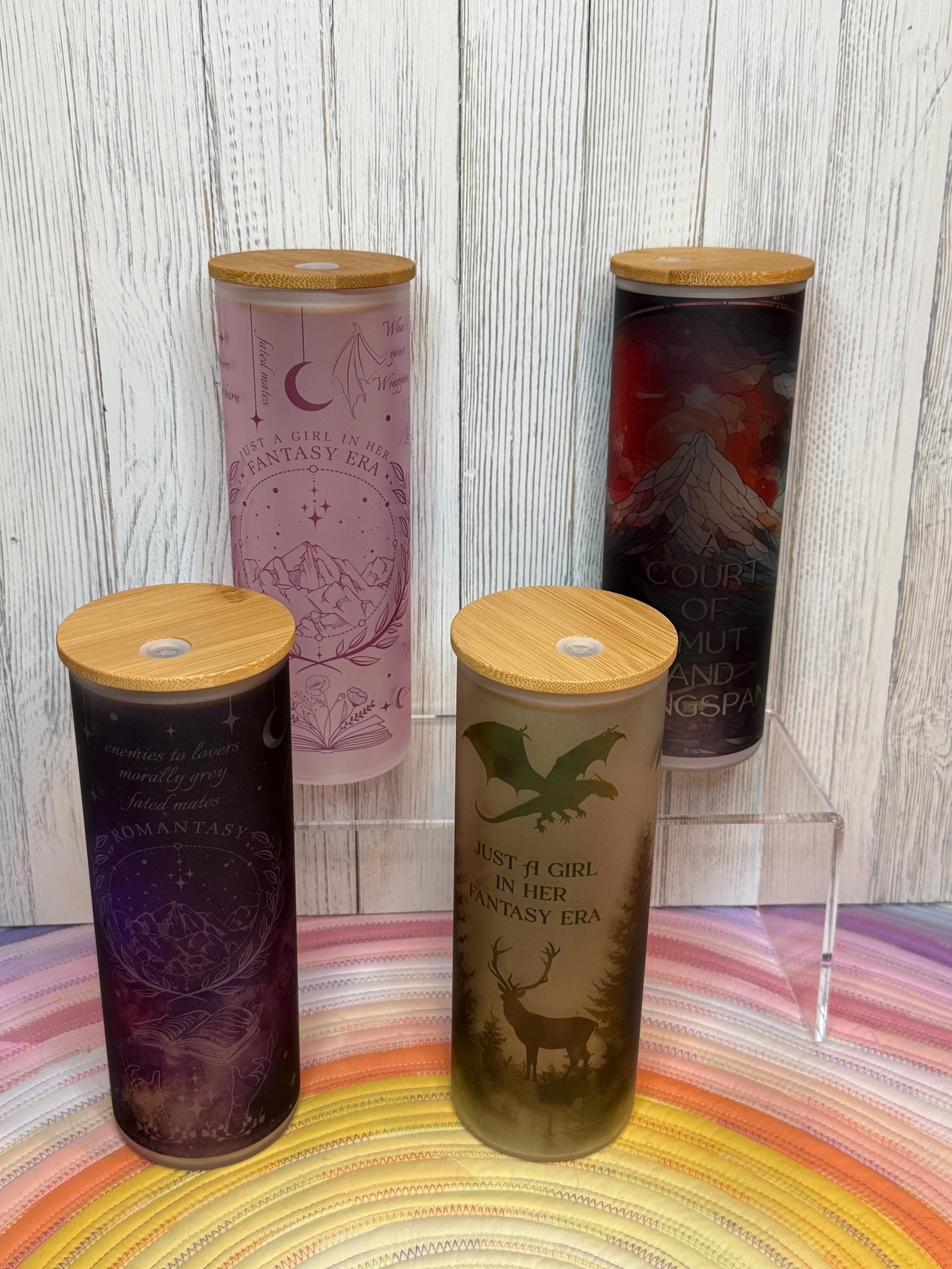 Fantasy Reader Glass Cup: Bookish Iced Coffee Tumbler with Lid & Straw