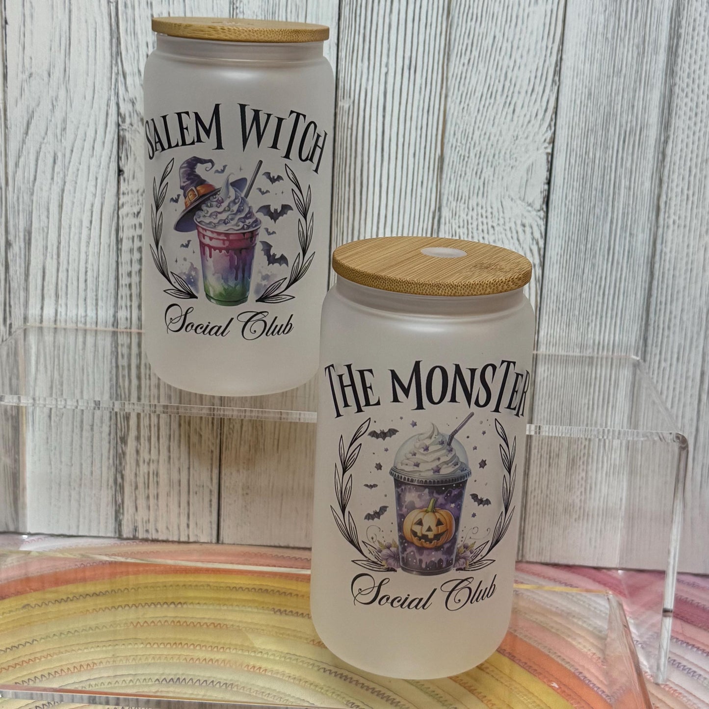 Halloween Frosted Glass Can Cup: Spooky Season Iced Coffee Tumbler