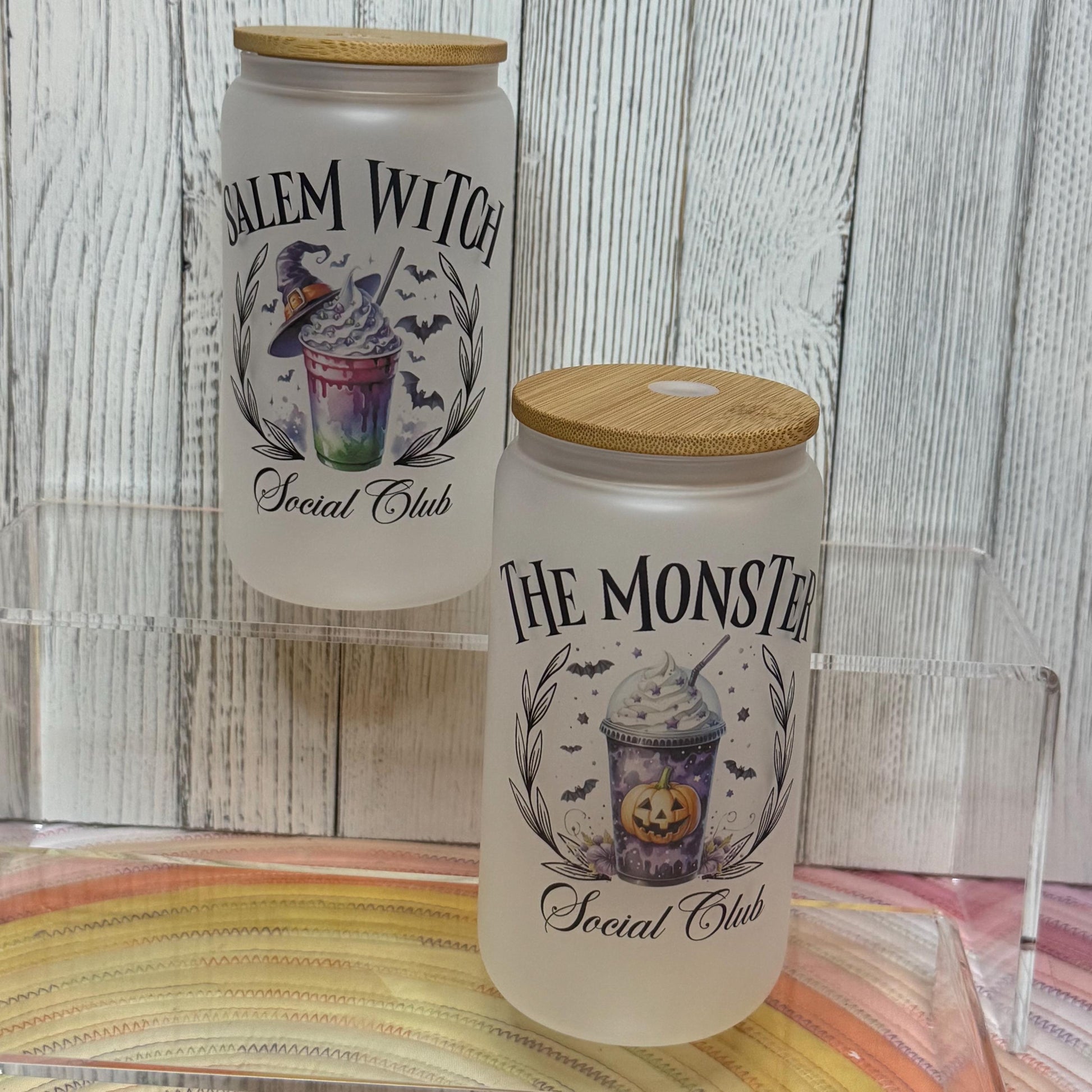 Halloween Frosted Glass Can Cup: Spooky Season Iced Coffee Tumbler