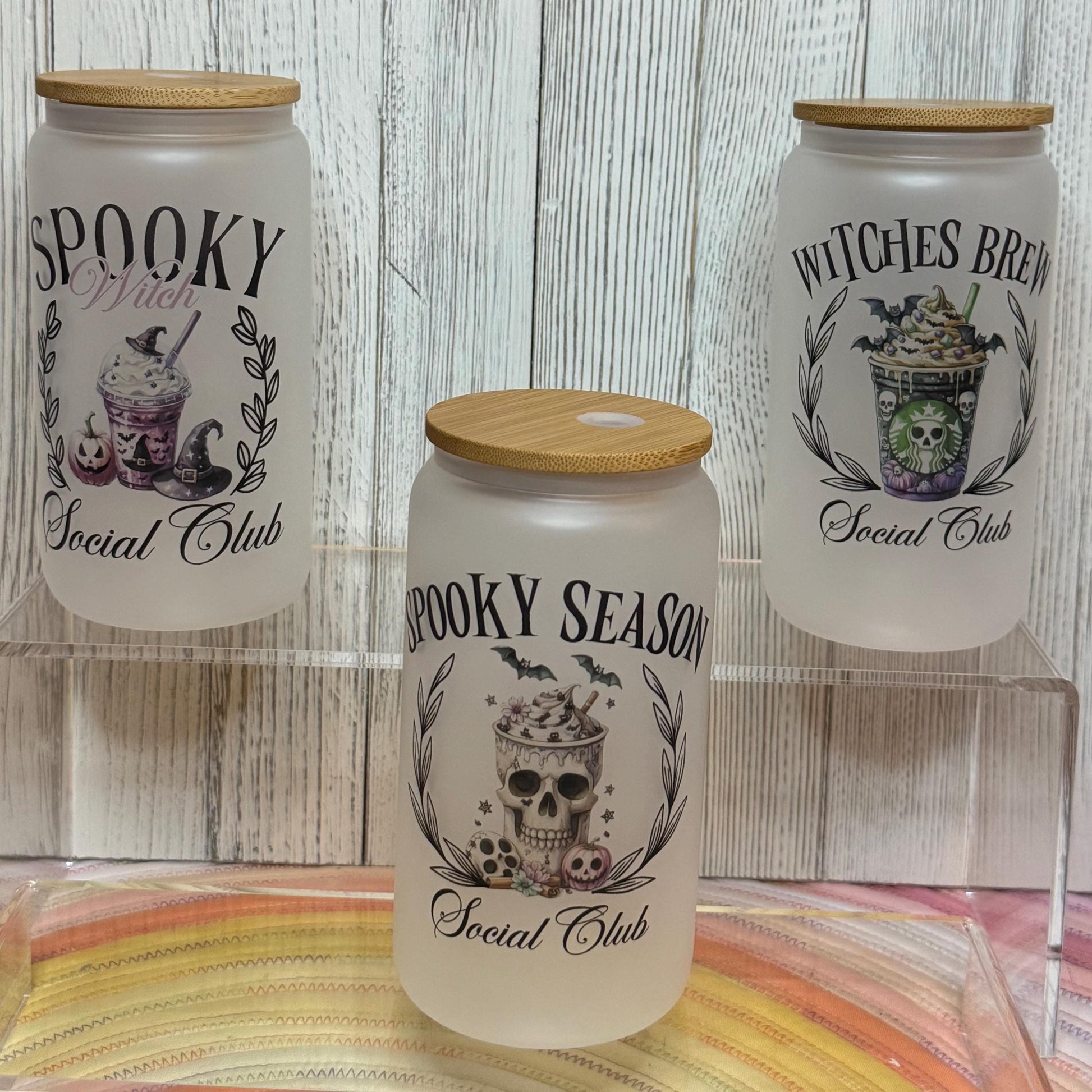 Halloween Frosted Glass Can Cup: Spooky Season Iced Coffee Tumbler