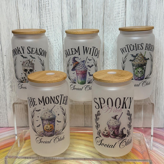 Halloween Frosted Glass Can Cup: Spooky Season Iced Coffee Tumbler
