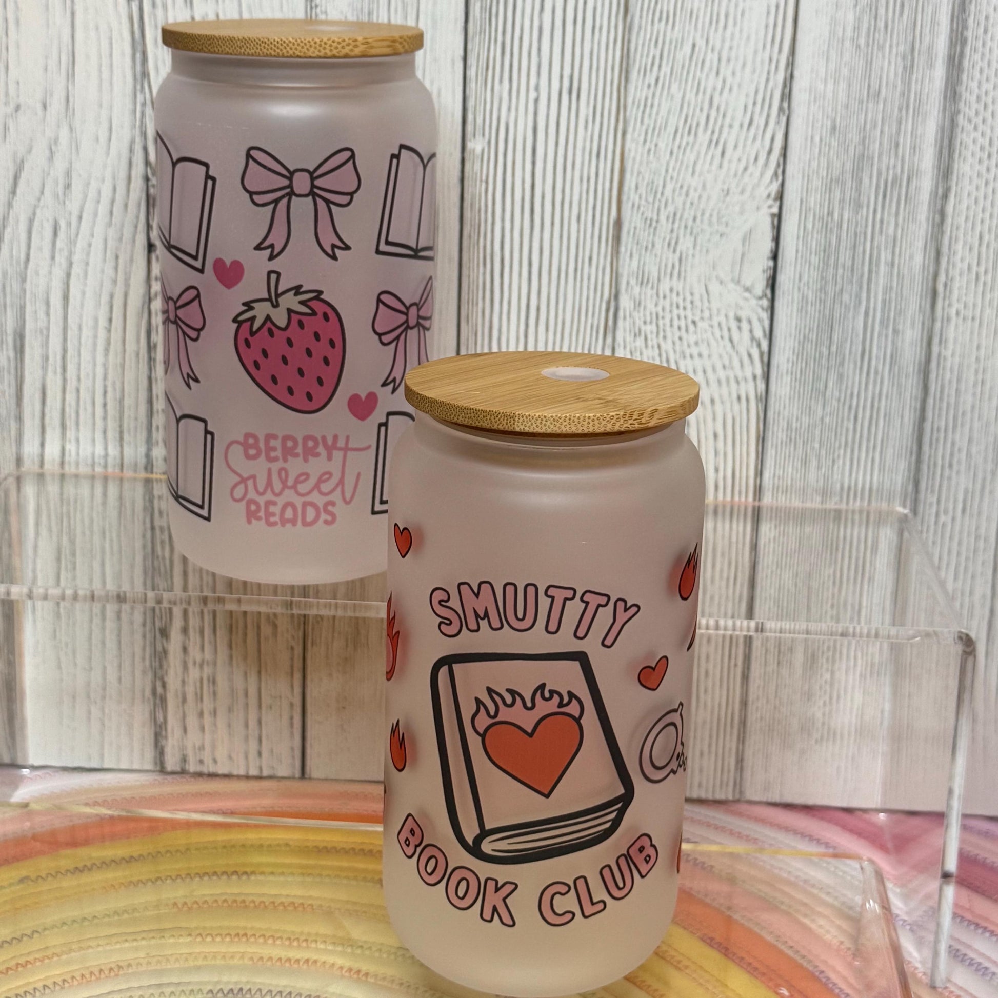 Bookish Frosted Glass Cups – Smutty, Spicy, and Sweet