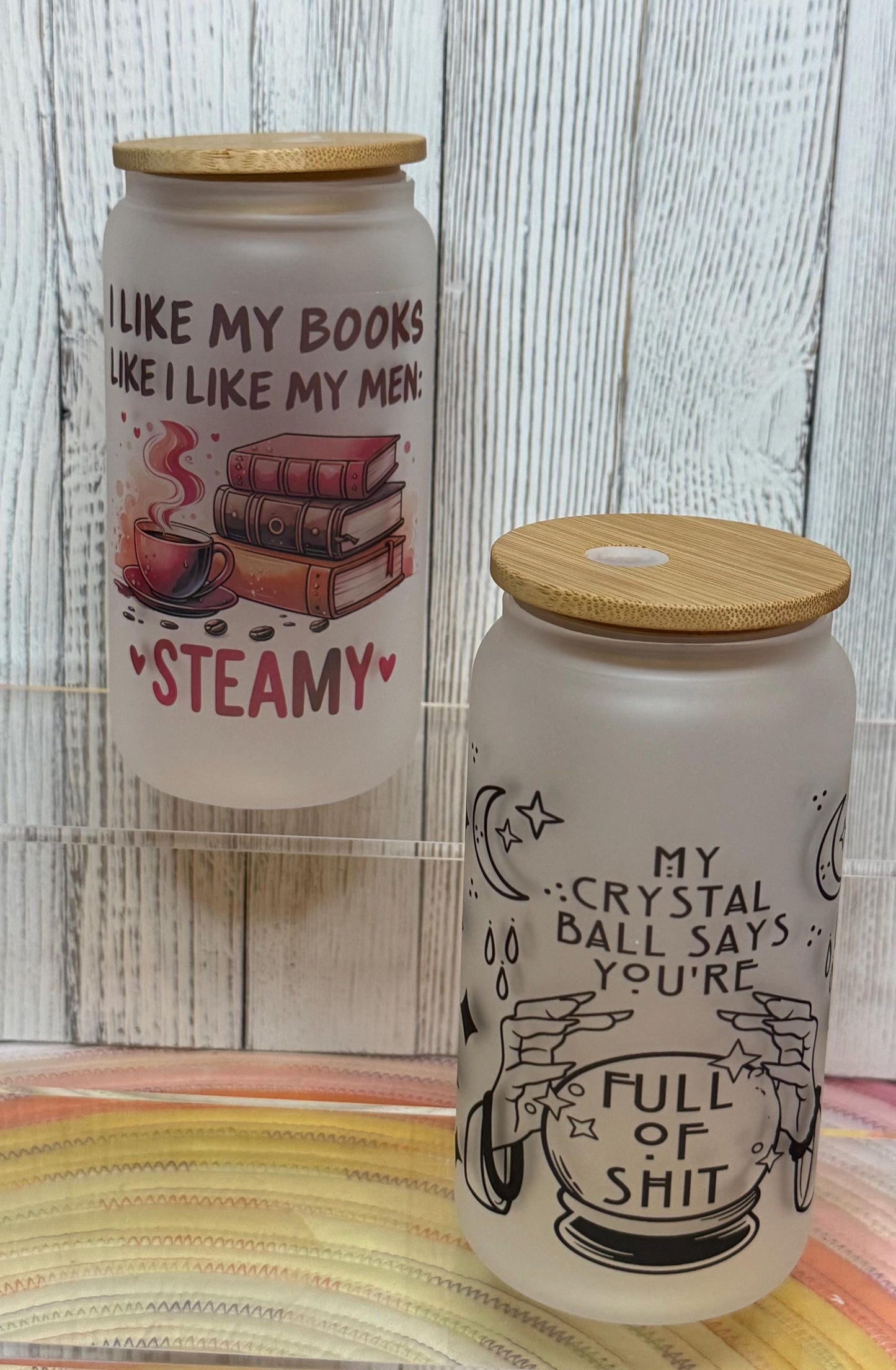 Bookish Frosted Glass Cups – Smutty, Spicy, and Sweet
