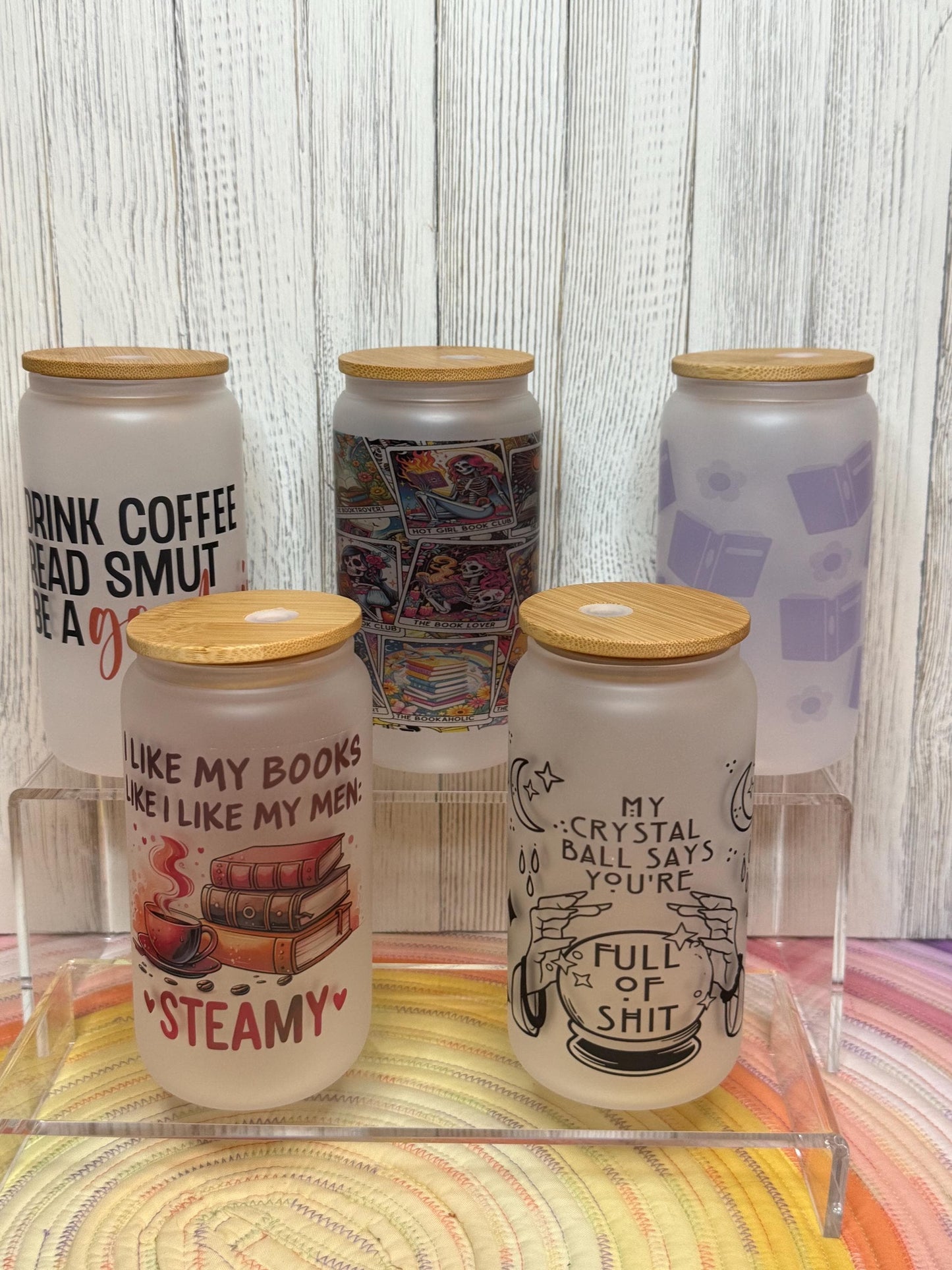 Bookish Frosted Glass Cups – Smutty, Spicy, and Sweet