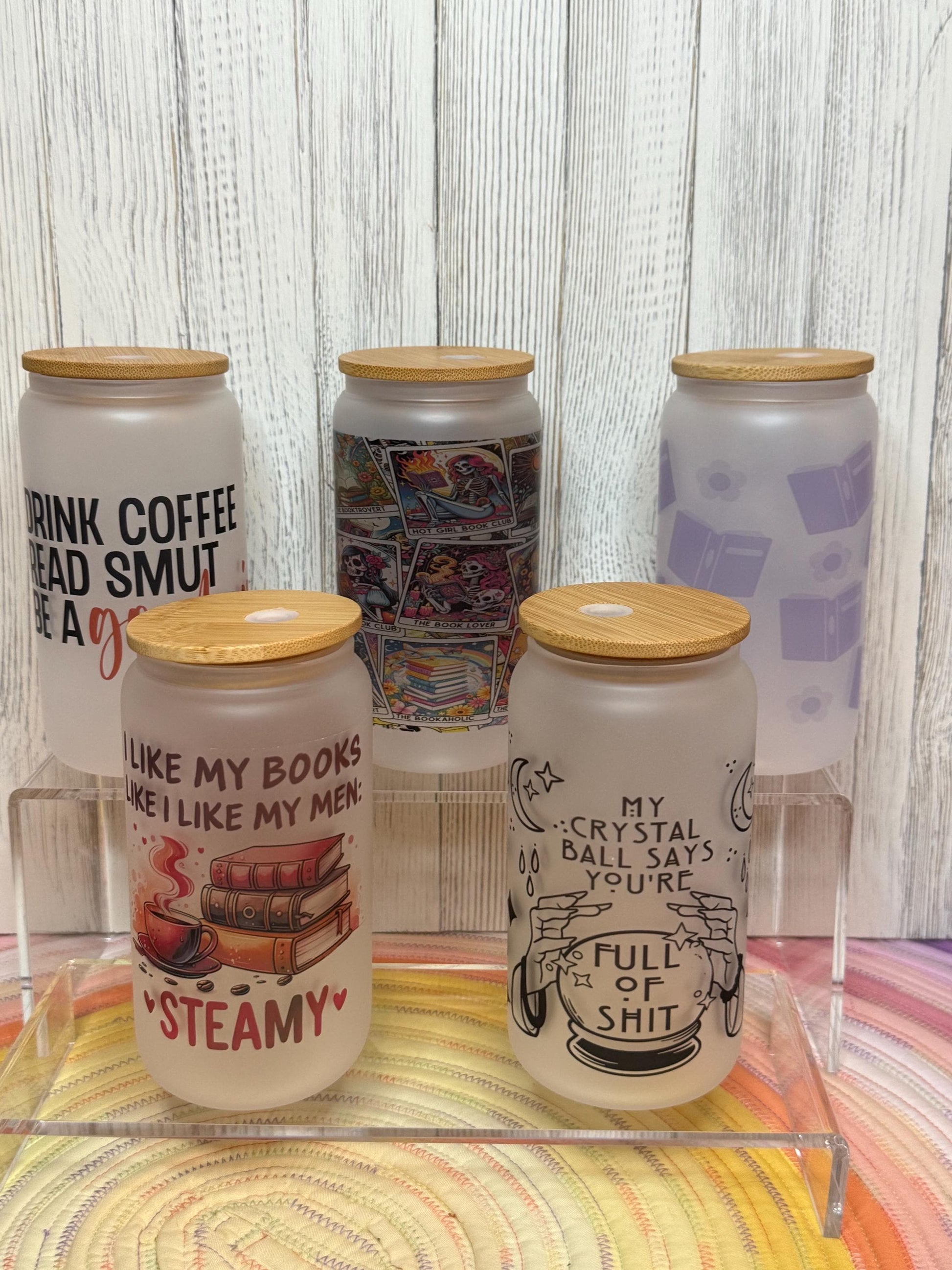 Bookish Frosted Glass Cups – Smutty, Spicy, and Sweet
