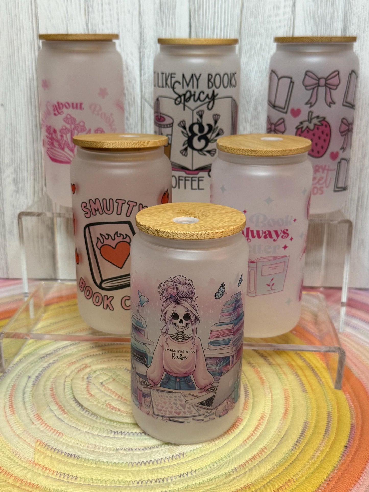 Bookish Frosted Glass Cups – Smutty, Spicy, and Sweet