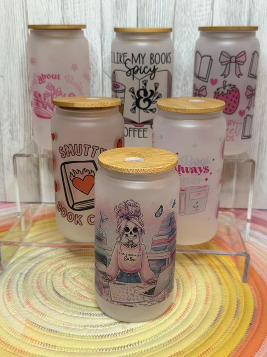 Bookish Frosted Glass Cups – Smutty, Spicy, and Sweet