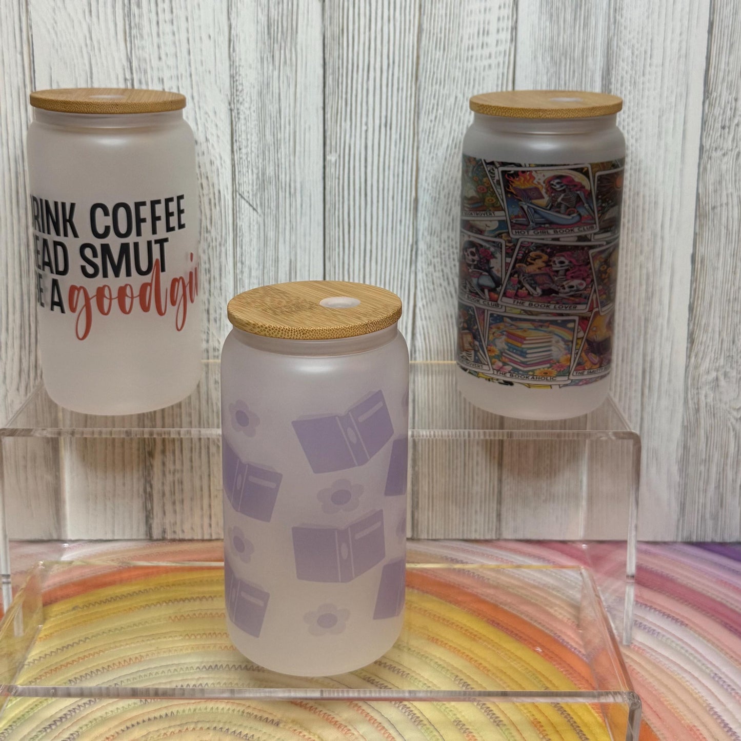 Bookish Frosted Glass Cups – Smutty, Spicy, and Sweet