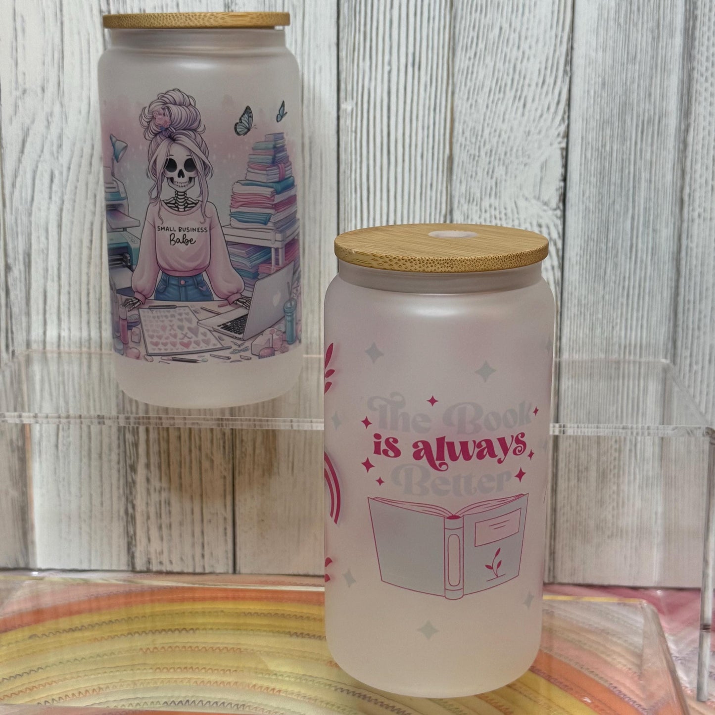 Bookish Frosted Glass Cups – Smutty, Spicy, and Sweet